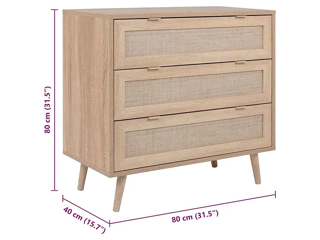 Commode 3 Tiroirs L80 cm - Impression Rotin - BALI