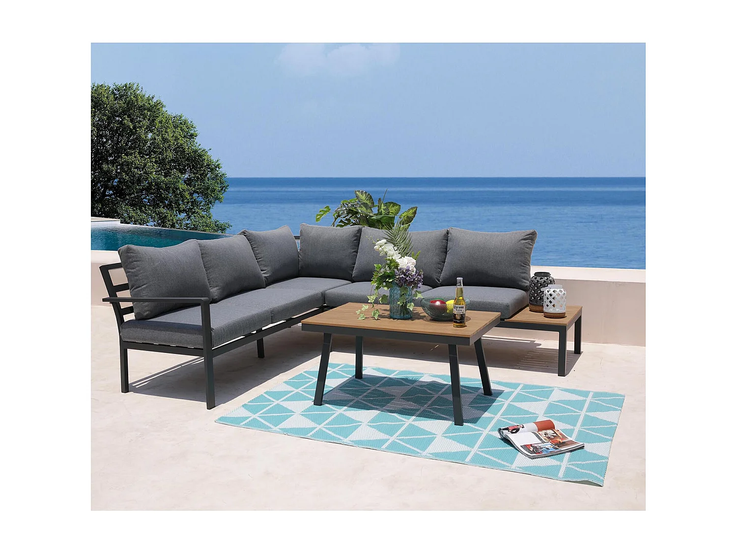 Tapis d'extérieur réversible GALAPAGOS Bleu  180x90cm