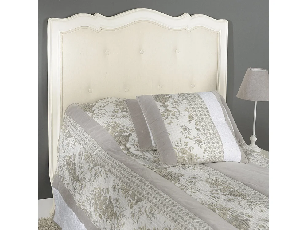 Tête de lit pour lit 90 cm en acajou blanc cassé et tissu capitonné Murano