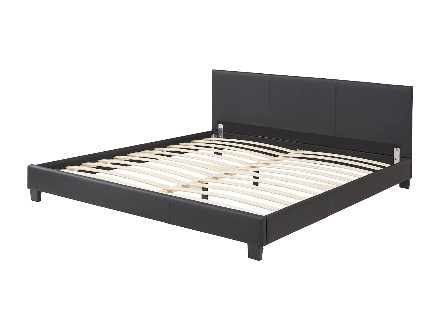 Lit Double Rembourré Albacete Sommier à Lattes Simili 180 x 200 cm Noir Corium