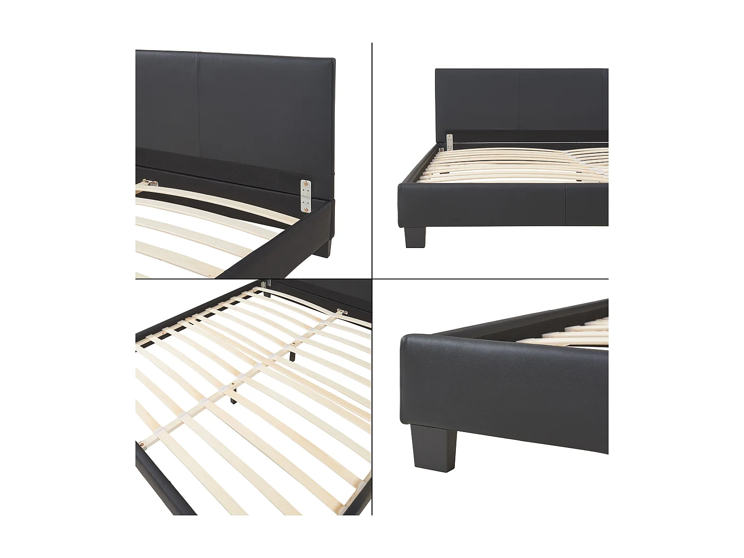 Lit Double Rembourré Albacete Sommier à Lattes Simili 180 x 200 cm Noir Corium
