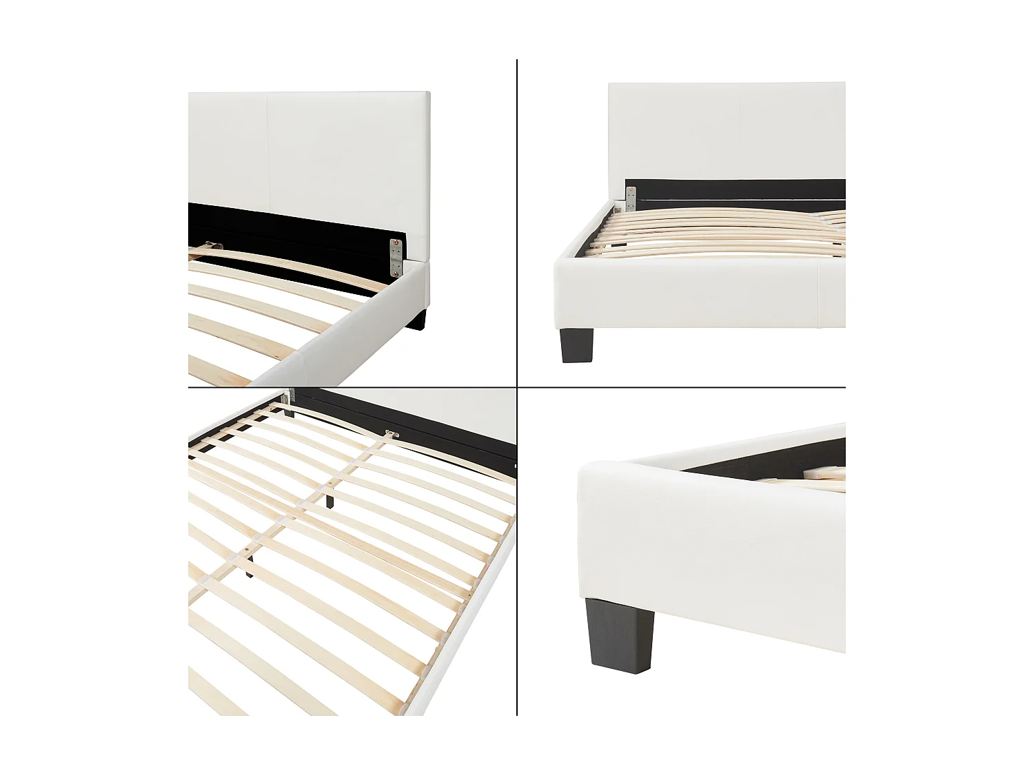 Lit Double Rembourré Albacete Sommier à Lattes Housse Simili 180 x 200 cm Blanc Corium