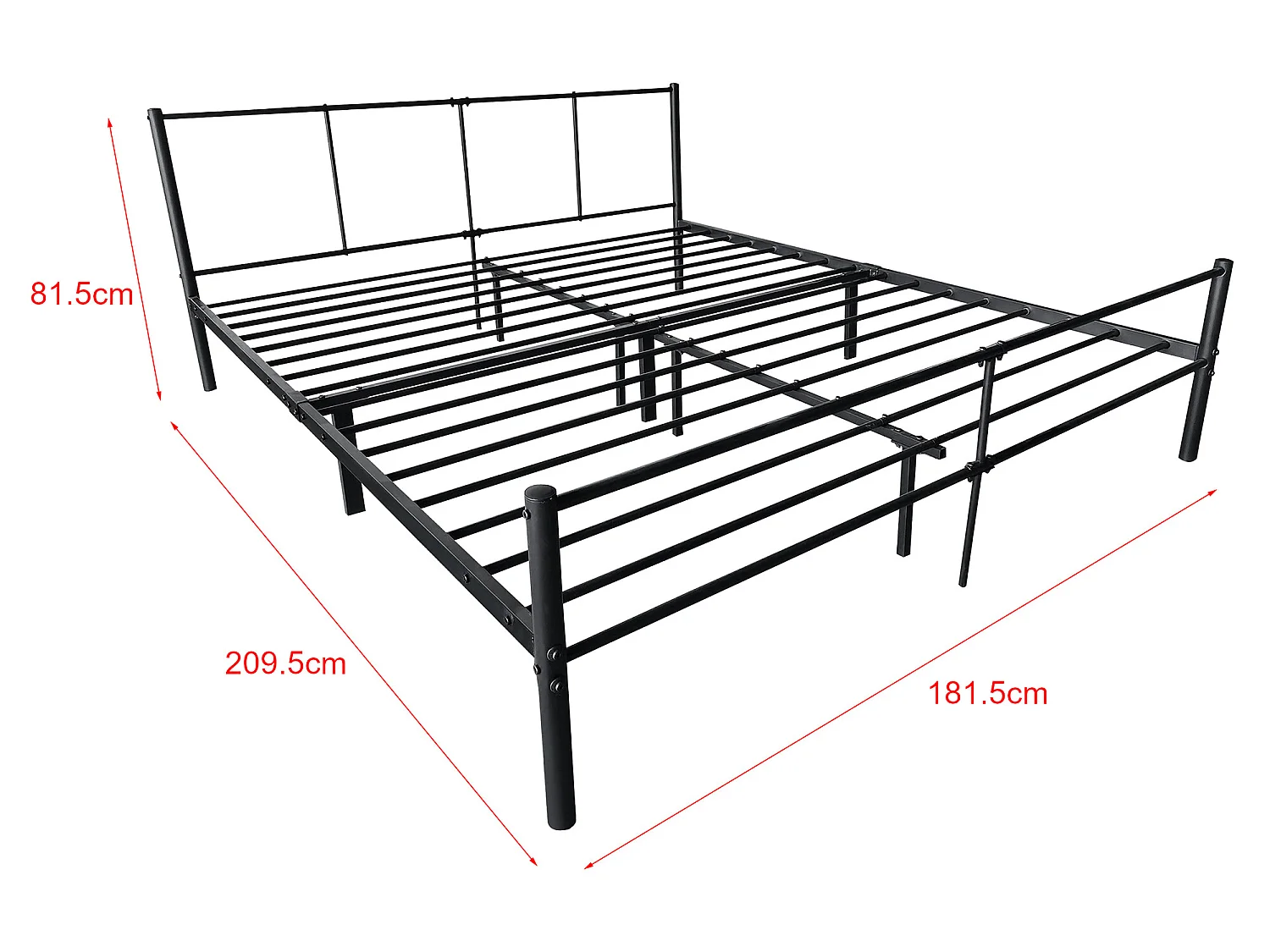 Cadre de Lit Double en Métal Laos 180 x 200 cm Noir Mat [en.casa]