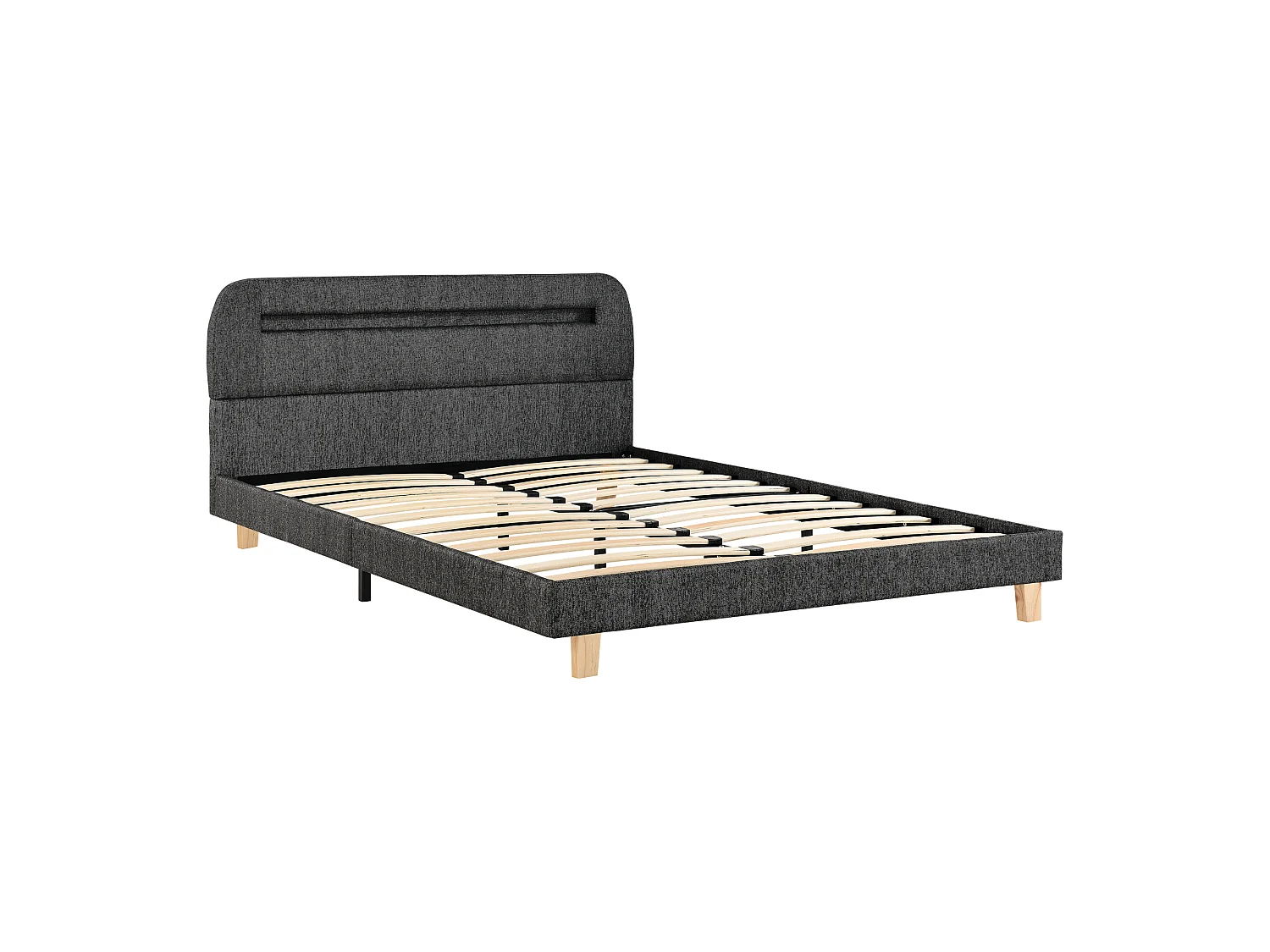 Lit Double Rembourré Roskilde avec Éclairage Intégré LED Lin 140 x 200 cm Gris Foncé [en.casa]