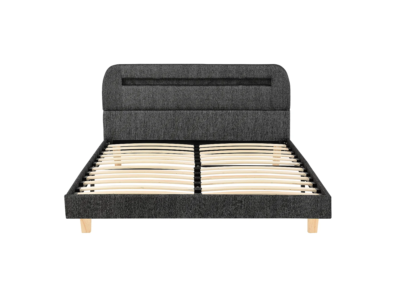 Lit Double Rembourré Roskilde avec Éclairage Intégré LED Lin 140 x 200 cm Gris Foncé [en.casa]