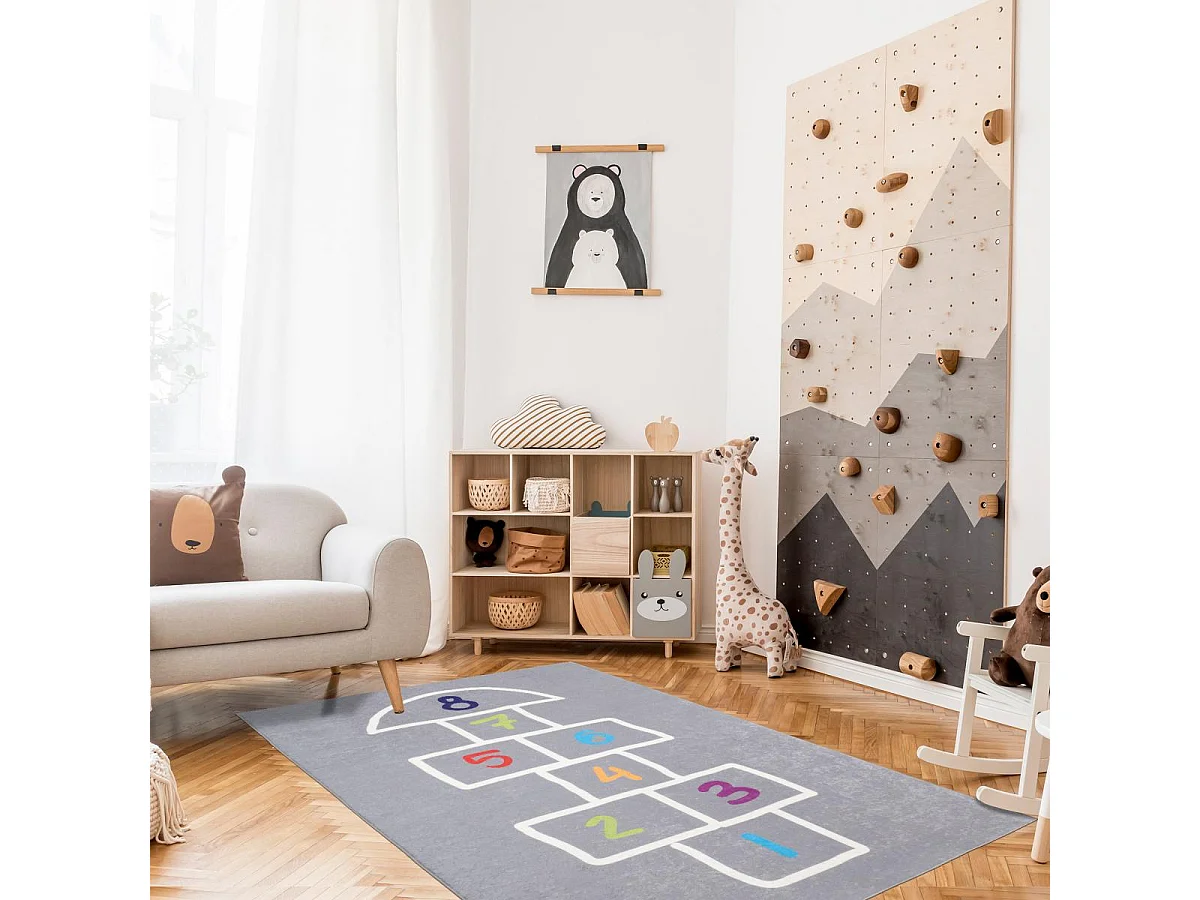 Tapis enfant 120x160 Lavable 30° IMPNUM 22 gris et blanc