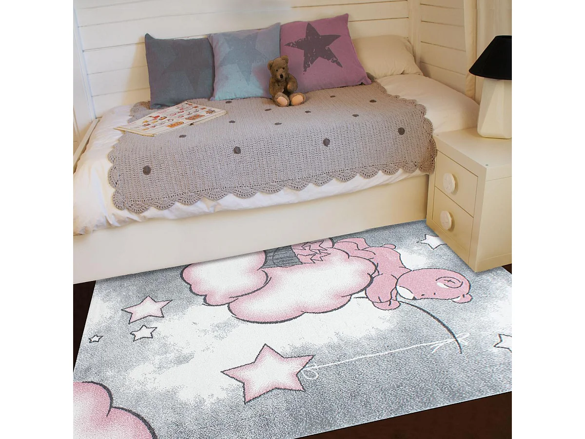 Tapis enfant 160x230 rectangle tissé rose et gris KID SKY
