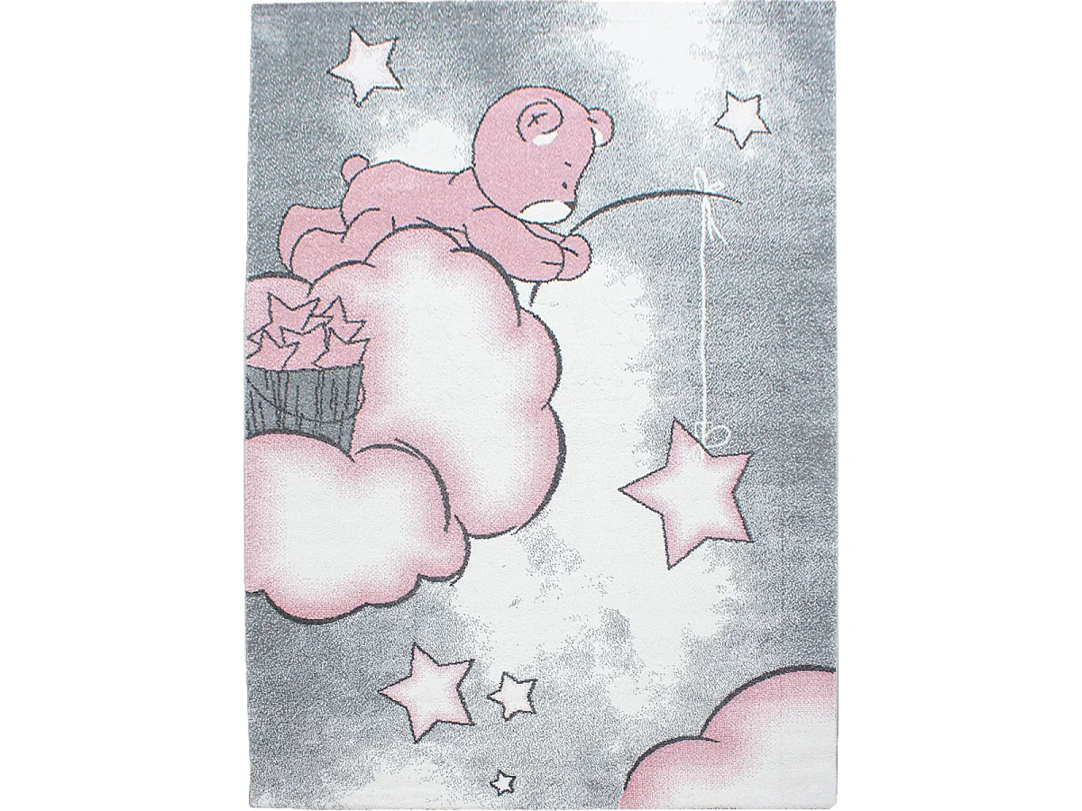 Tapis enfant 160x230 rectangle tissé rose et gris KID SKY