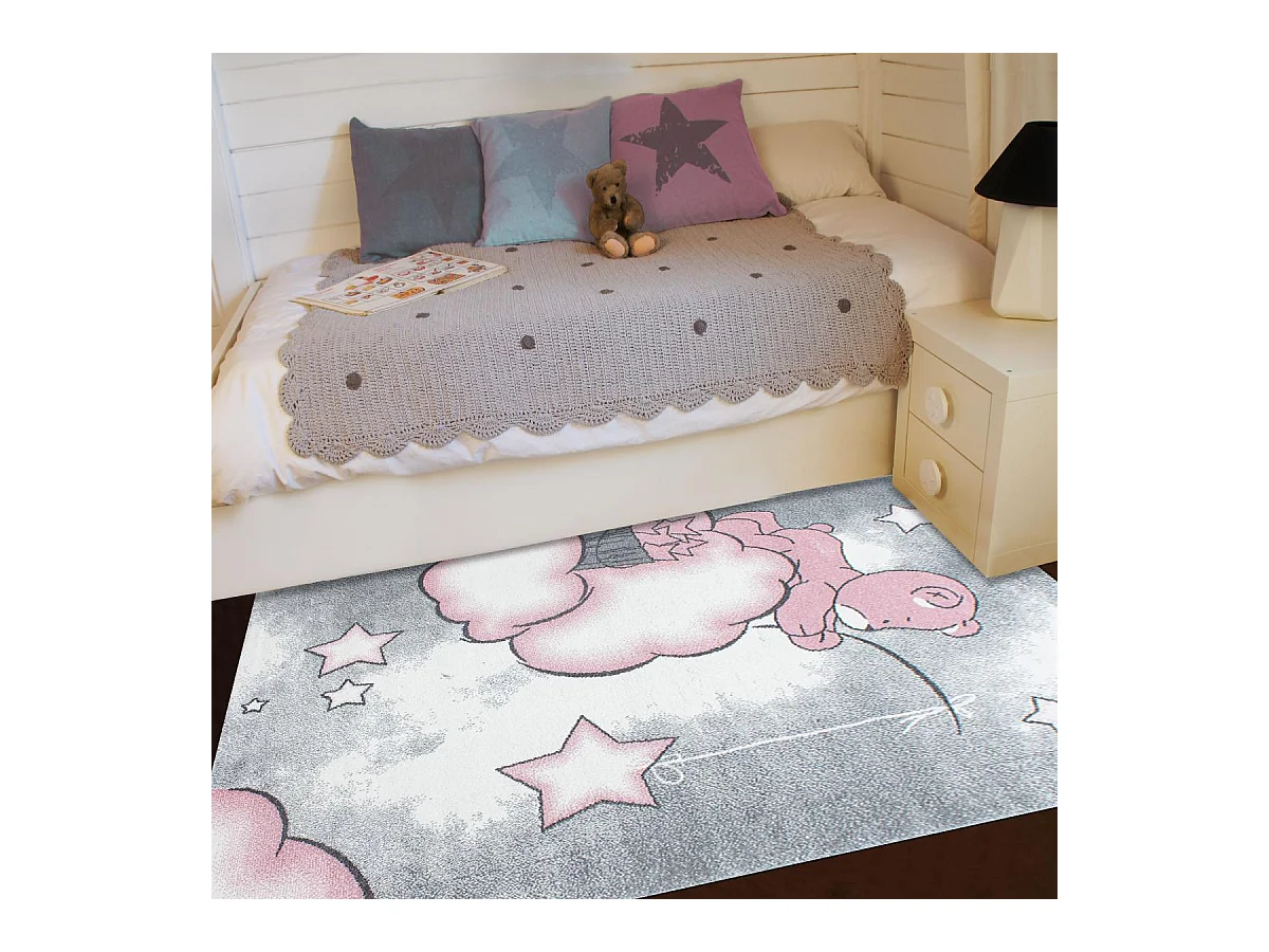 Tapis enfant 160x230 rectangle tissé rose et gris KID SKY