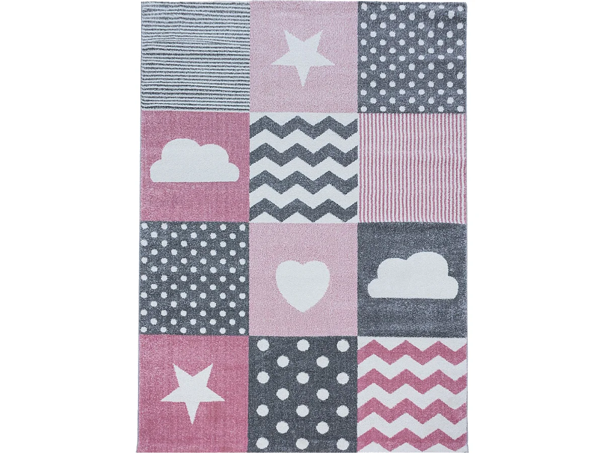 Tapis enfant 80x150 rectangle tissé rose et gris KID HEART