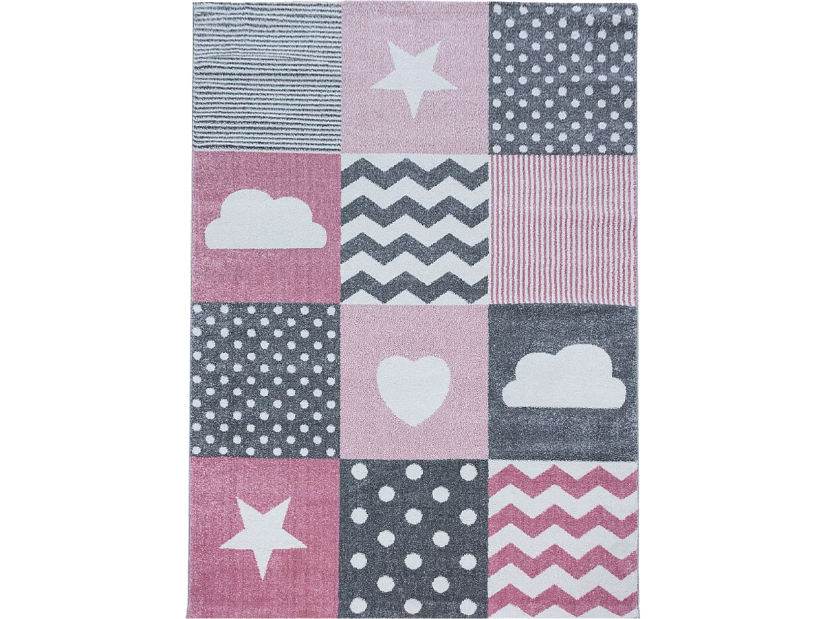 Tapis enfant 80x150 rectangle tissé rose et gris KID HEART