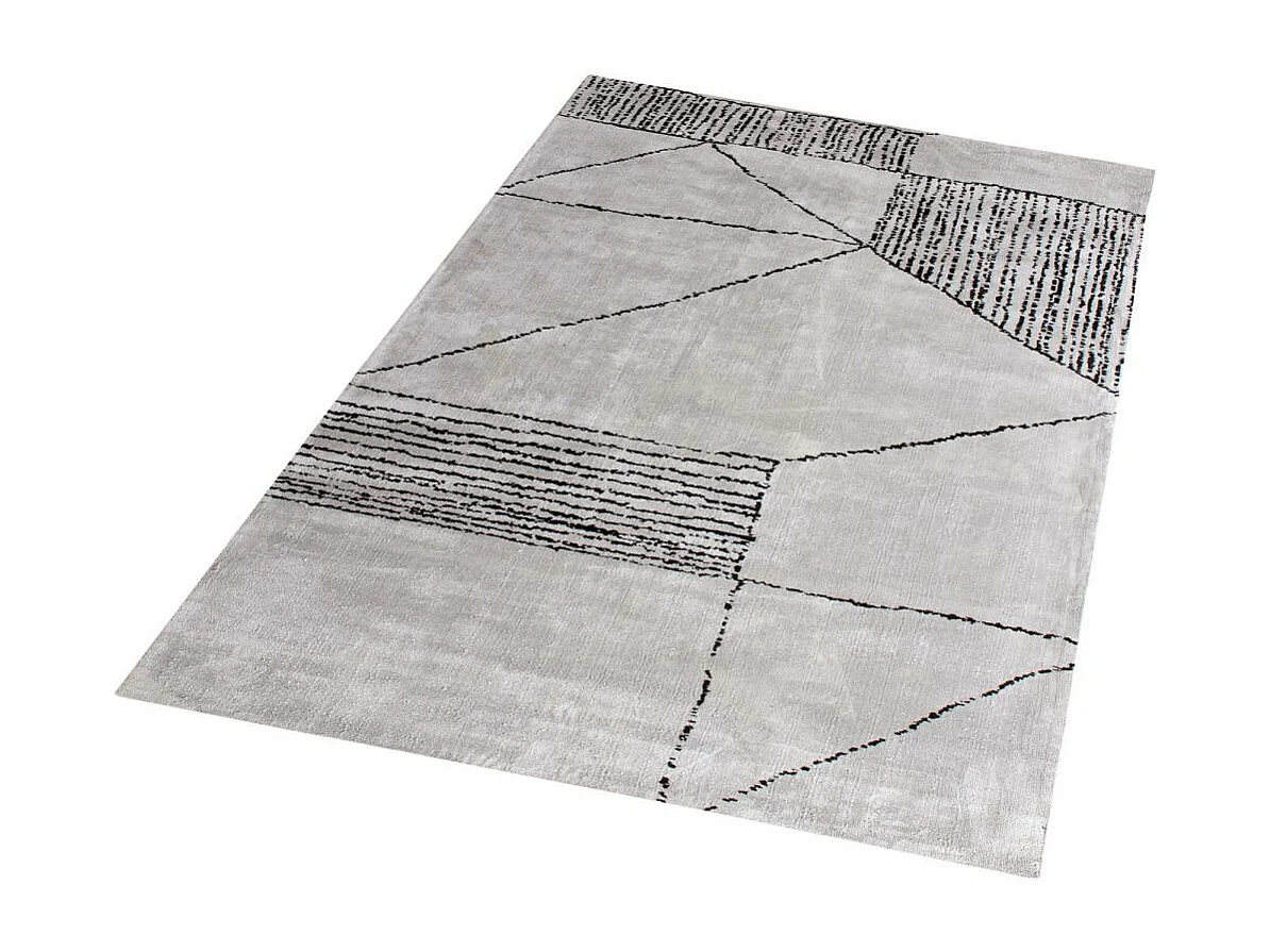 tapis entrée 120x170 fait à la main gris et noir rectangle motif géométrique