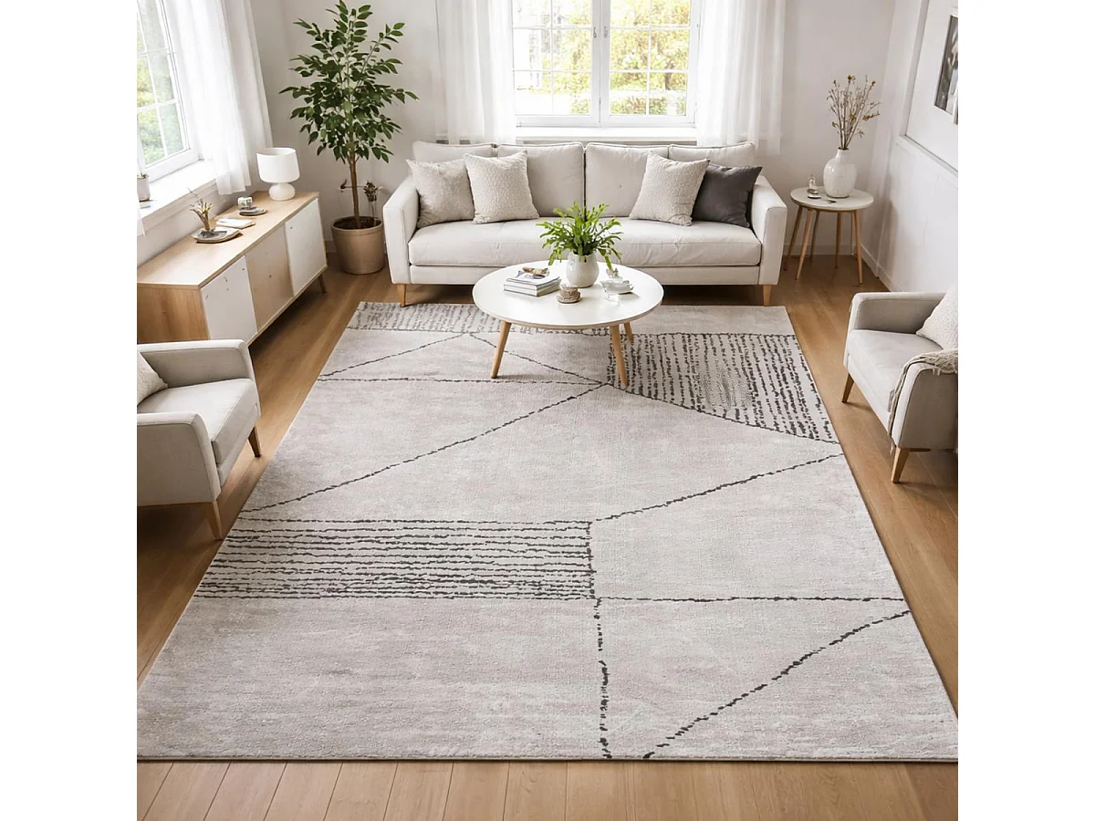 tappeto da ingresso 120x170 realizzato a mano motivo geometrico rettangolo grigio e nero