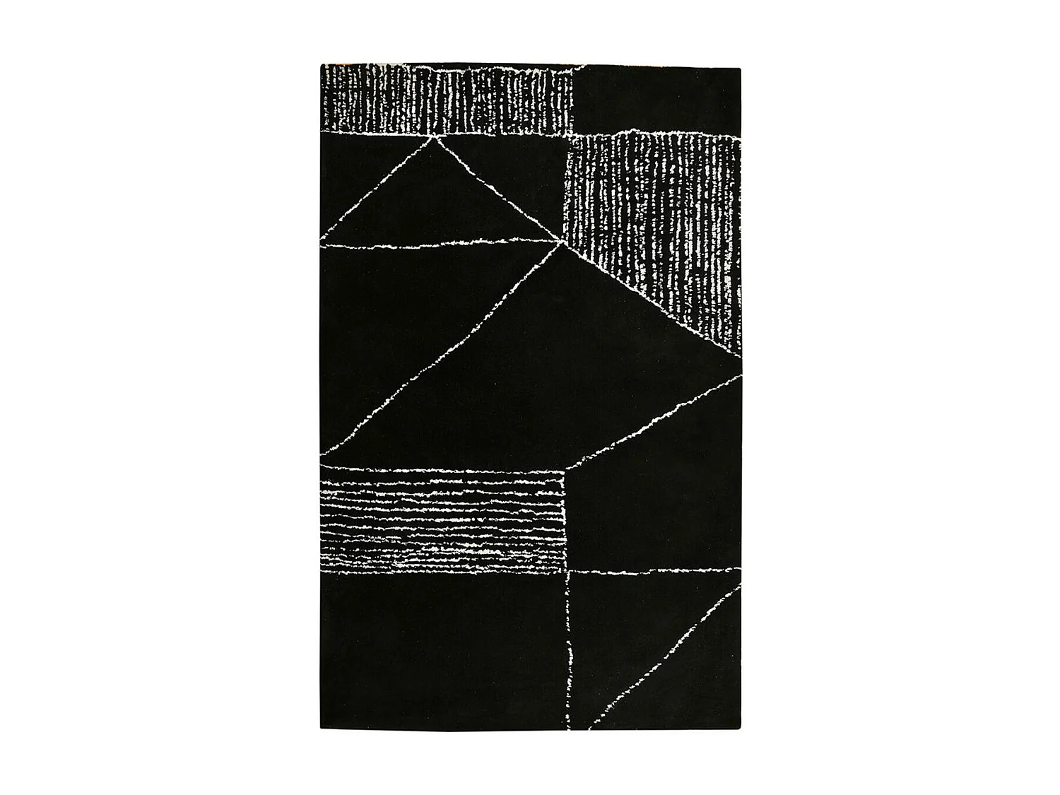tapis salon 200x290 fait à la main noir et blanc rectangle motif géométrique
