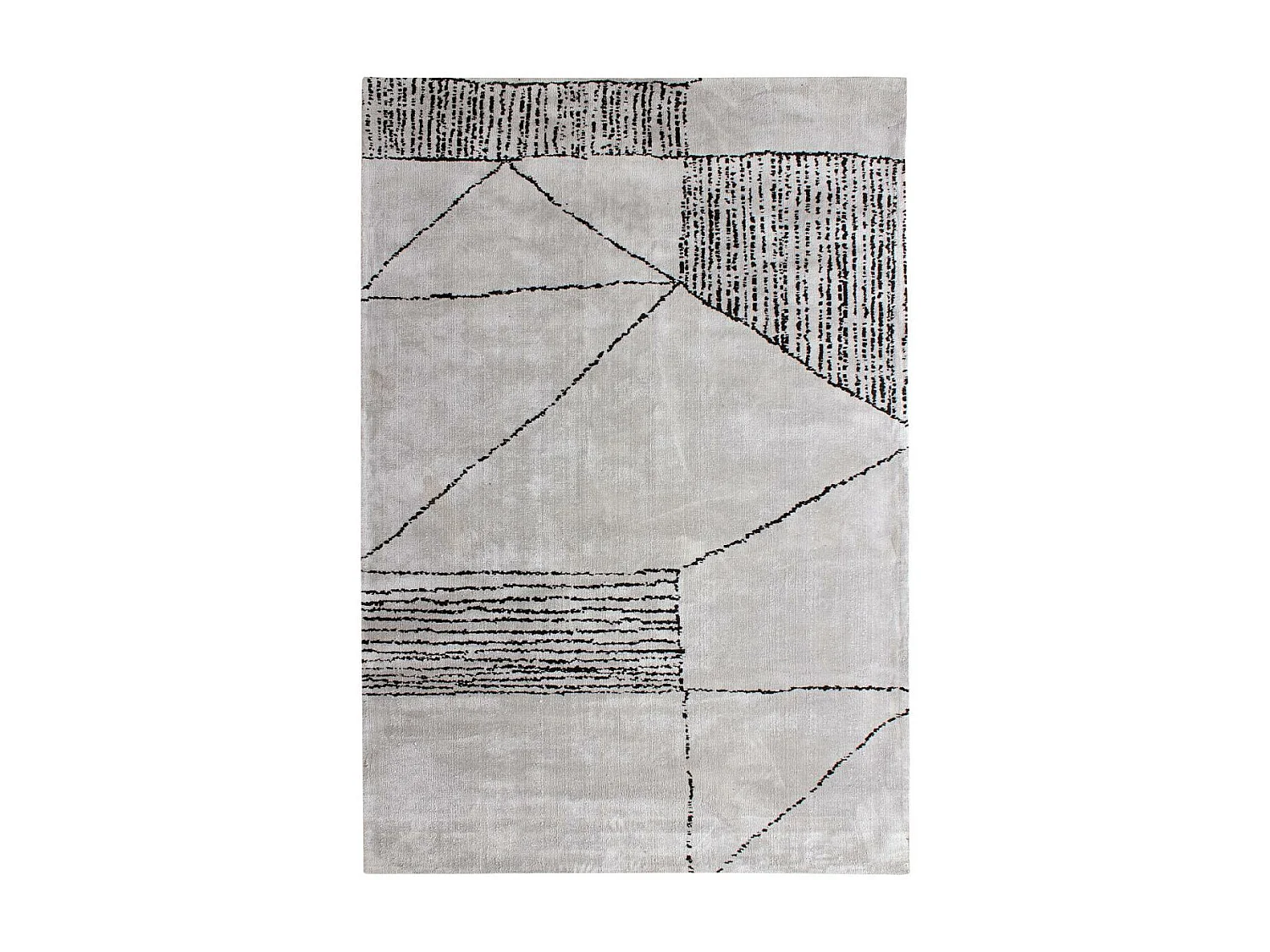 tapis chambre 160x230 fait à la main gris et noir rectangle motif géométrique