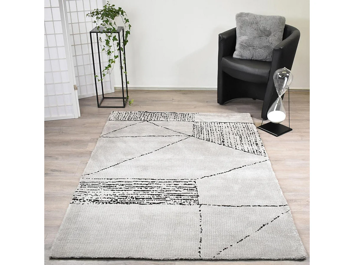 tappeto per camera da letto 160x230 realizzato a mano motivo geometrico rettangolo grigio e nero