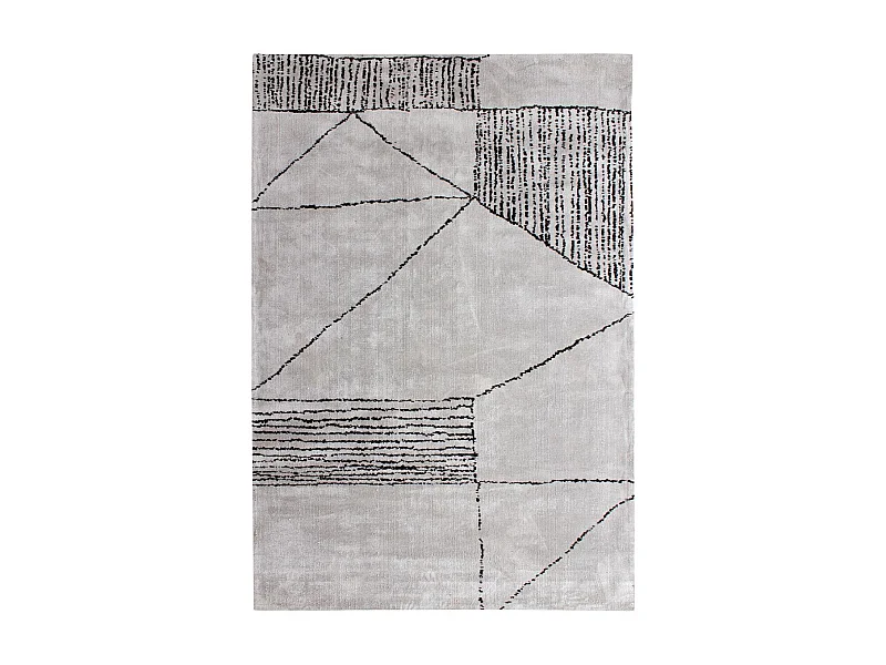 tapis chambre 160x230 fait à la main gris et noir rectangle motif géométrique