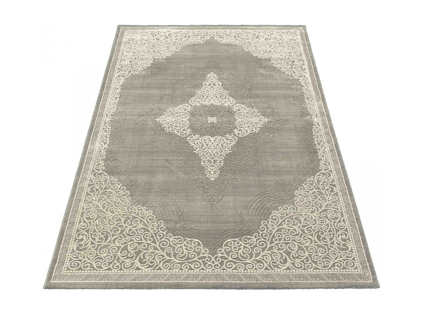 Tapis orient 80x150 rectangle gris et beige tissé motif ethnique MEDAROND