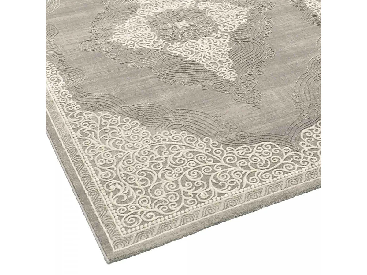 Tapis orient 80x150 rectangle gris et beige tissé motif ethnique MEDAROND