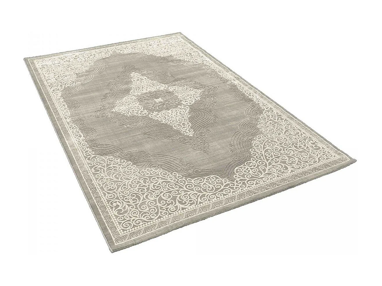 Tapis orient 80x150 rectangle gris et beige tissé motif ethnique MEDAROND