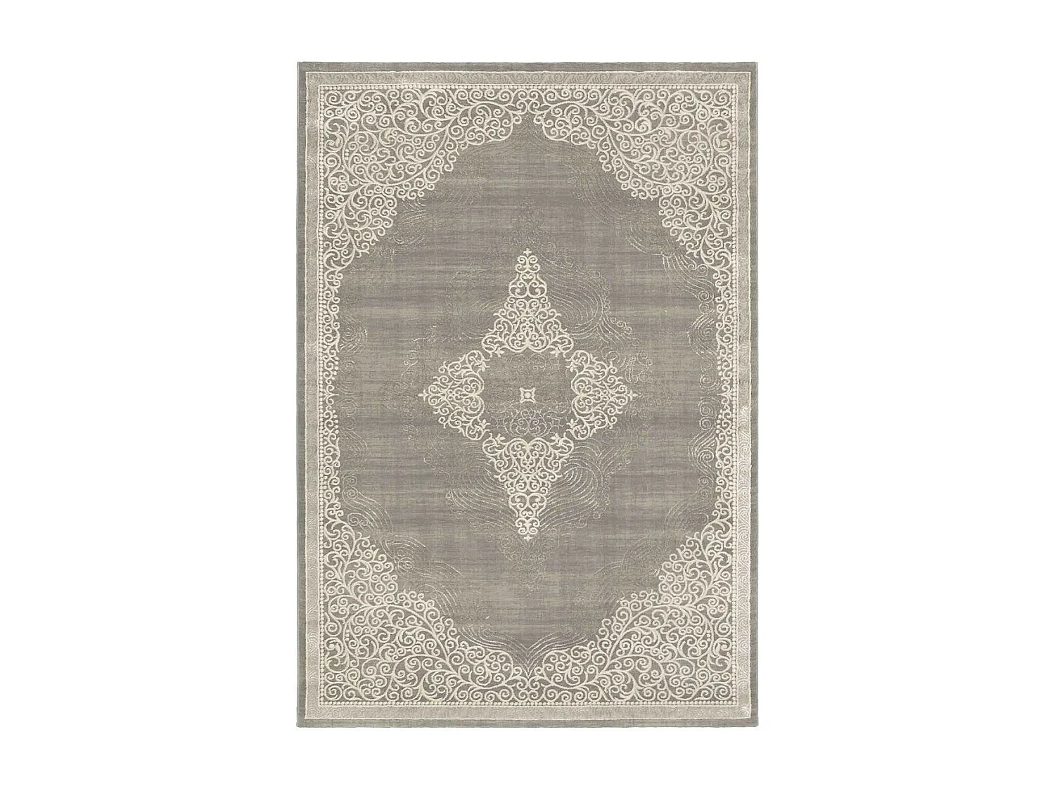 Tapis orient 80x150 rectangle gris et beige tissé motif ethnique MEDAROND