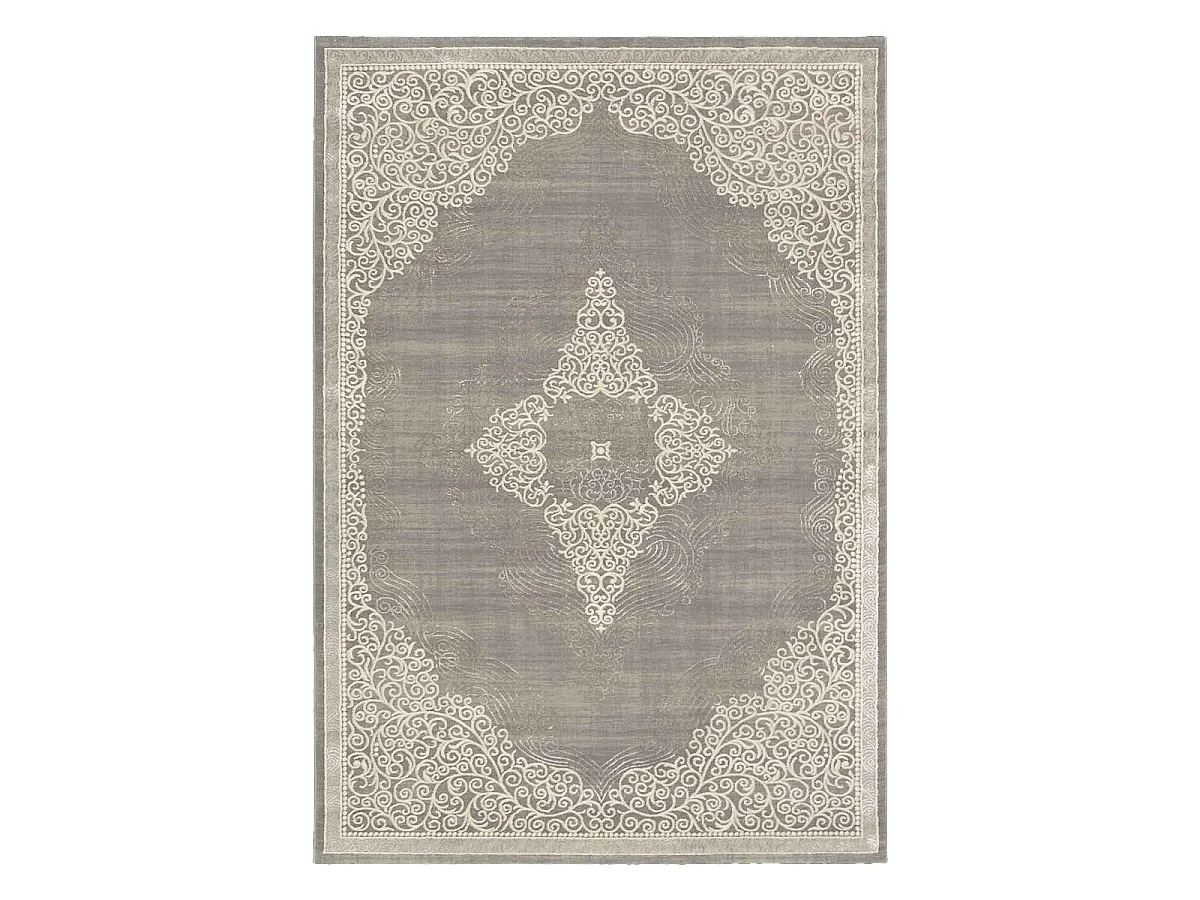 Tapis orient 80x150 rectangle gris et beige tissé motif ethnique MEDAROND