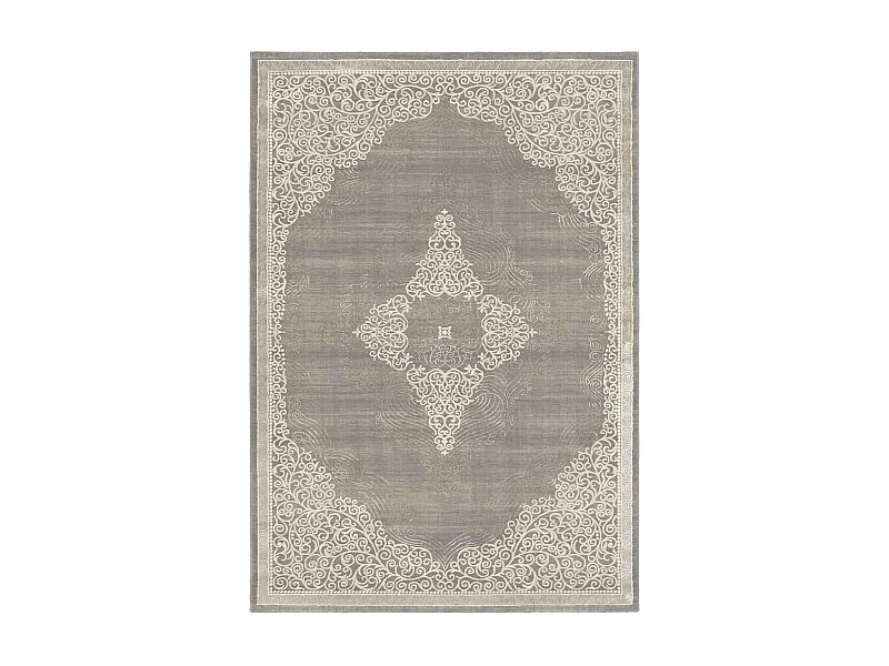 Tapis orient 80x150 rectangle gris et beige tissé motif ethnique MEDAROND