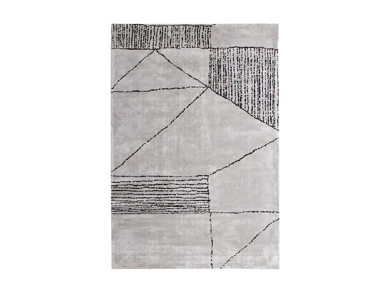 tapis salle à manger 240x340 fait à la main gris et noir motif géométrique