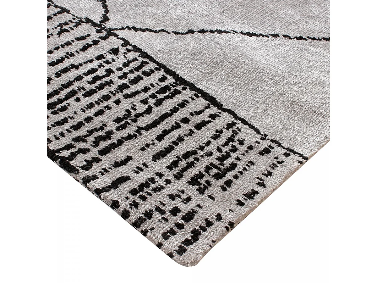 tapis salle à manger 240x340 fait à la main gris et noir motif géométrique