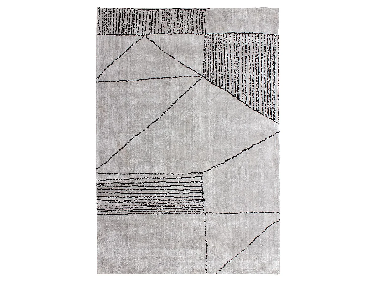 tapis salle à manger 240x340 fait à la main gris et noir motif géométrique