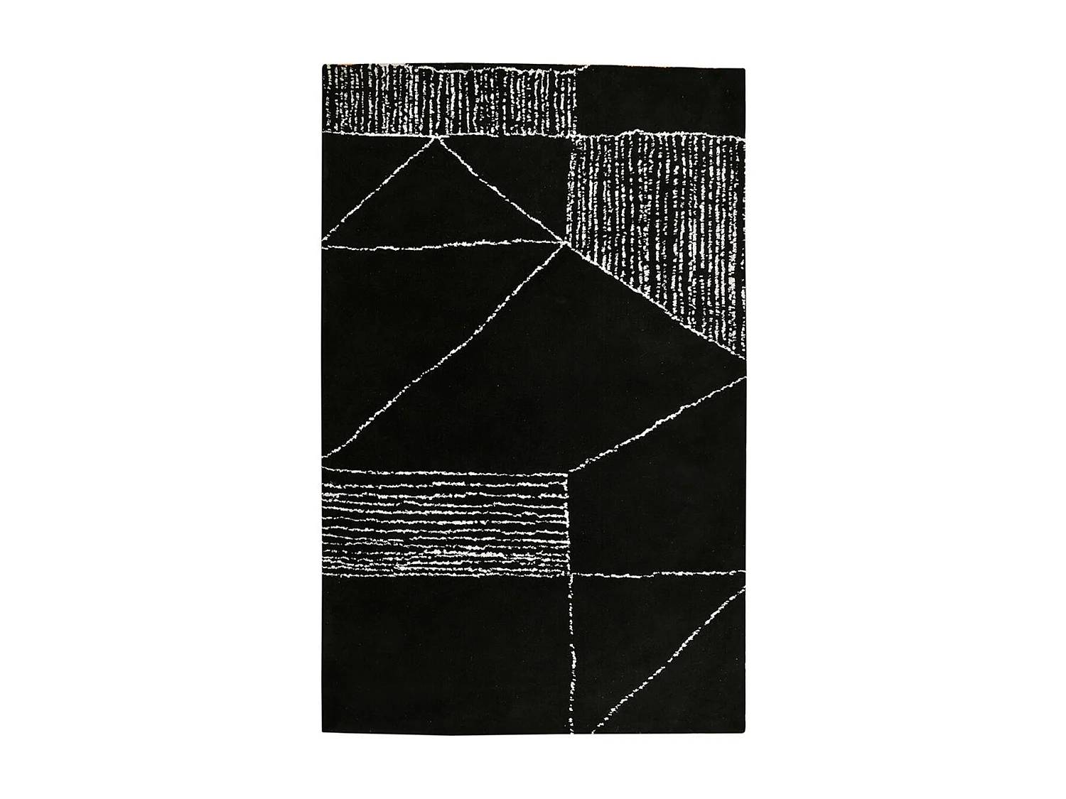tapis chambre 160x230 fait à la main noir et blanc rectangle motif géométrique