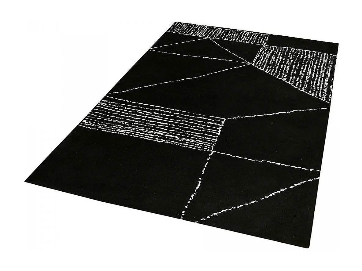 tapis chambre 160x230 fait à la main noir et blanc rectangle motif géométrique