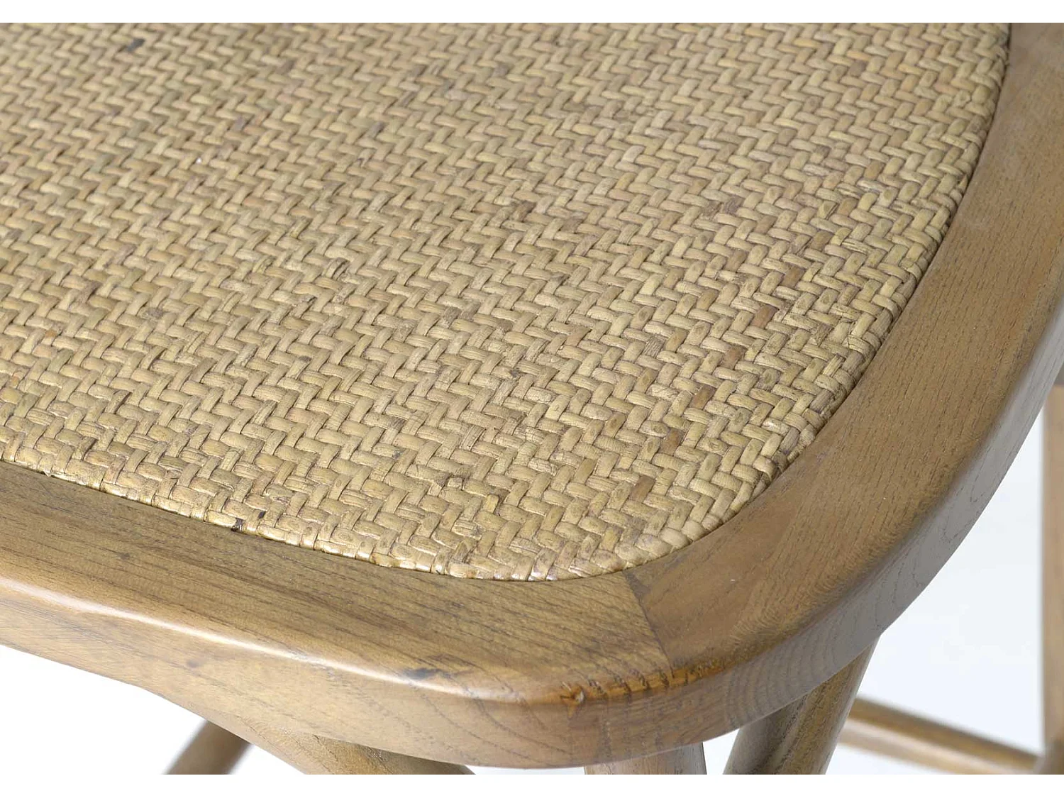 Chaise de bar en orme à croisillons en paille