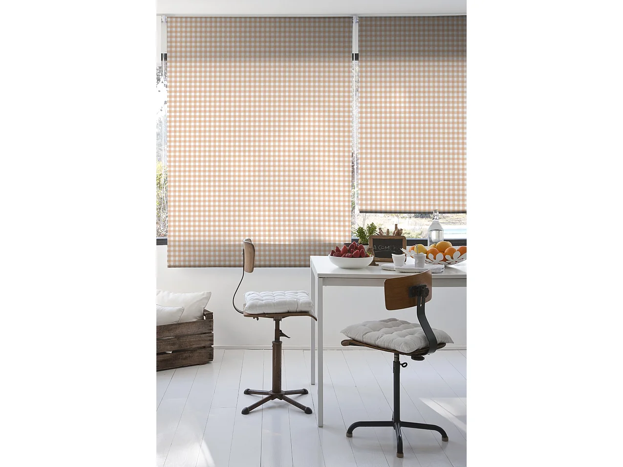 ESTORALIS | Estores Personalizados de COCINA | 100 x 180 cm (Ancho por Alto) Tamaño de Tela 97 x 175 cm | Modelo Vichy-2 Color Beige