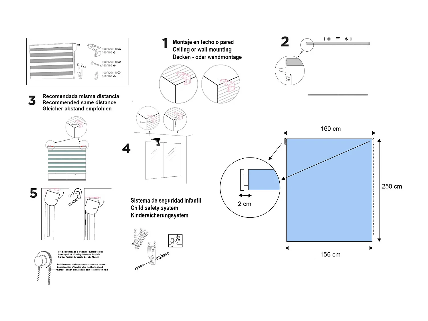 ESTORALIS | Estor Enrollable NOCHE y DIA | 160 x 255 cm (Ancho por Alto) Tamaño de Tela 157 x 250 cm | Modelo MARGAERY Color Gris