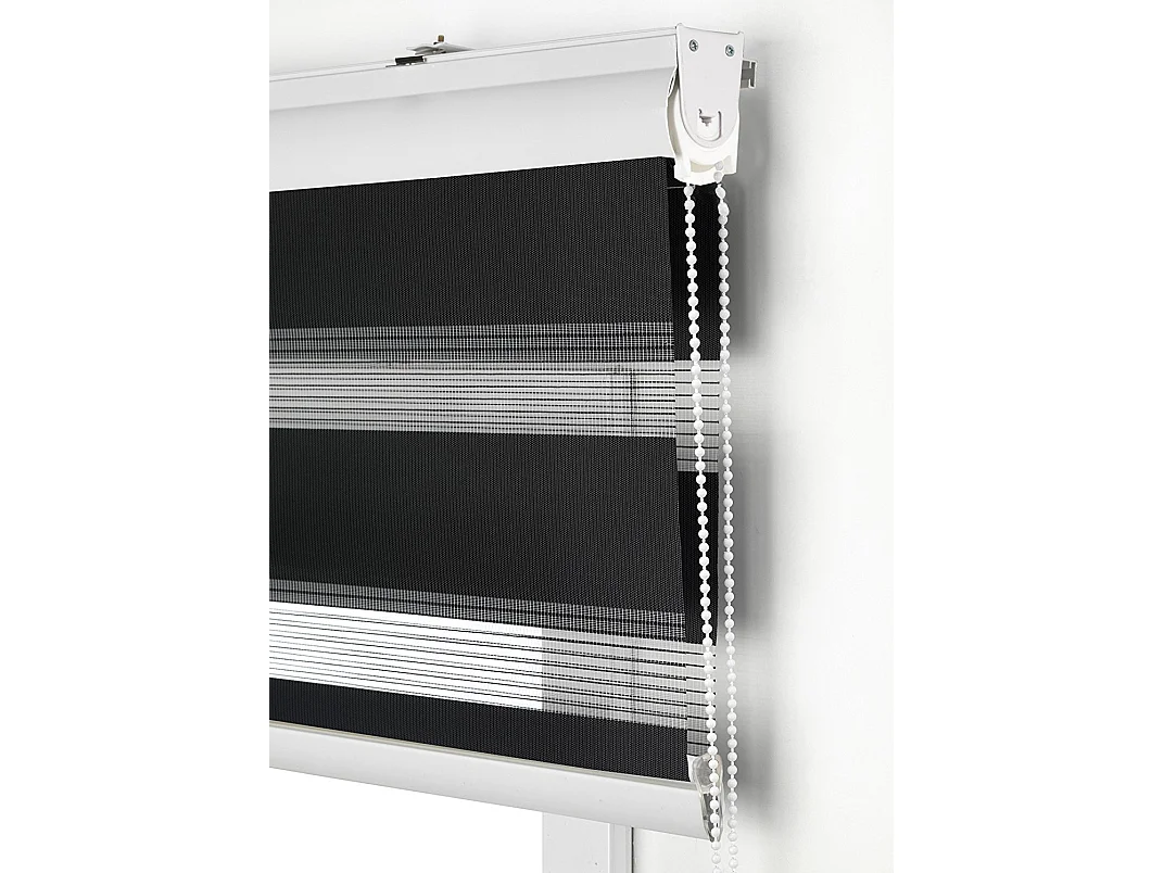 ESTORALIS | Estor Enrollable NOCHE y DIA | 145 x 180 cm (Ancho por Alto) Tamaño de Tela 142 x 175 cm | Modelo SANSA Color Negro