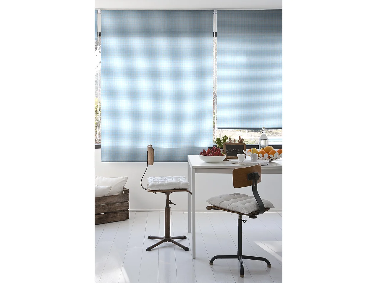ESTORALIS | Estores Personalizados Easyfix de COCINA | 90 x 150 cm (Ancho por Alto) Tamaño de Tela 87 x 150 cm | Modelo VICHY-1 Color Azul