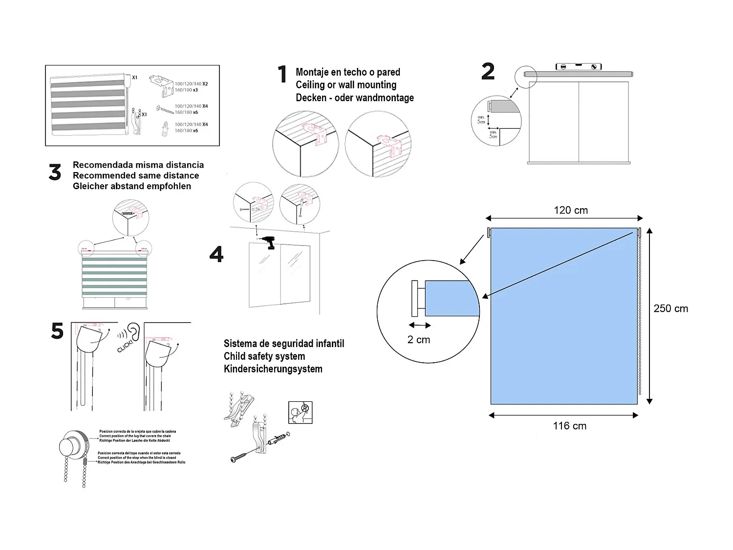 ESTORALIS | Estor Enrollable NOCHE y DIA | 120 x 255 cm (Ancho por Alto) Tamaño de Tela 117 x 250 cm | Modelo MARGAERY Color Gris
