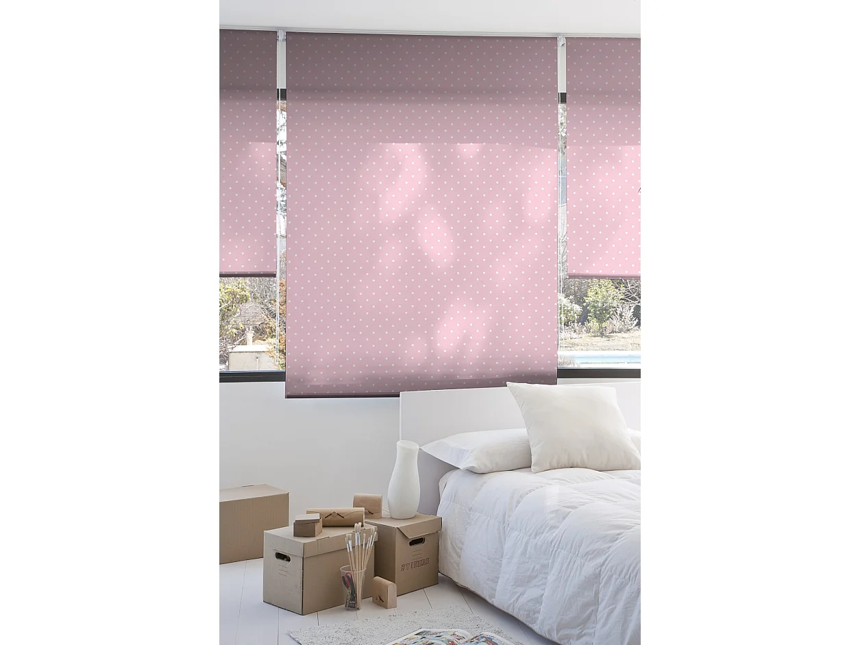 ESTORALIS | Estores Personalizados Easyfix TEXTURAS | 70 x 150 cm (Ancho por Alto) Tamaño de Tela 67 x 150 cm | Modelo Motas-2 Color Rosa