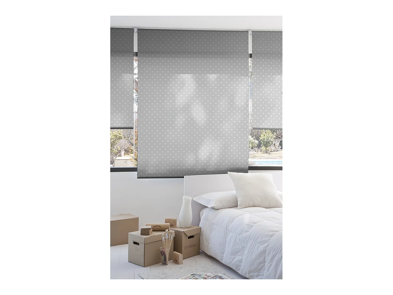 ESTORALIS | Estores Personalizados TEXTURAS | 150 x 180 cm (Ancho por Alto) Tamaño de Tela 147 x 175 cm | Modelo MOTAS-2 Color Gris