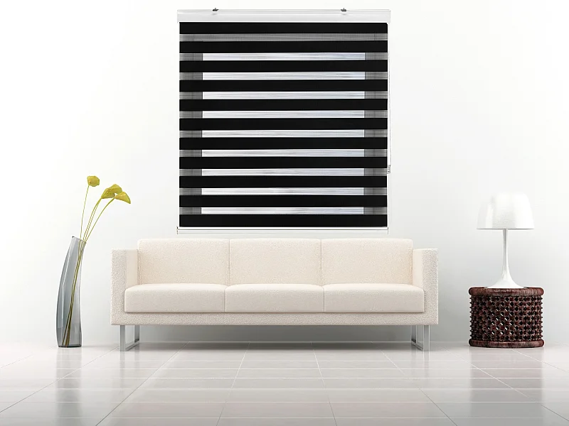 ESTORALIS | Estor Enrollable NOCHE y DIA | 105 x 255 cm (Ancho por Alto) Tamaño de Tela 102 x 250 cm | Modelo SANSA Color Negro