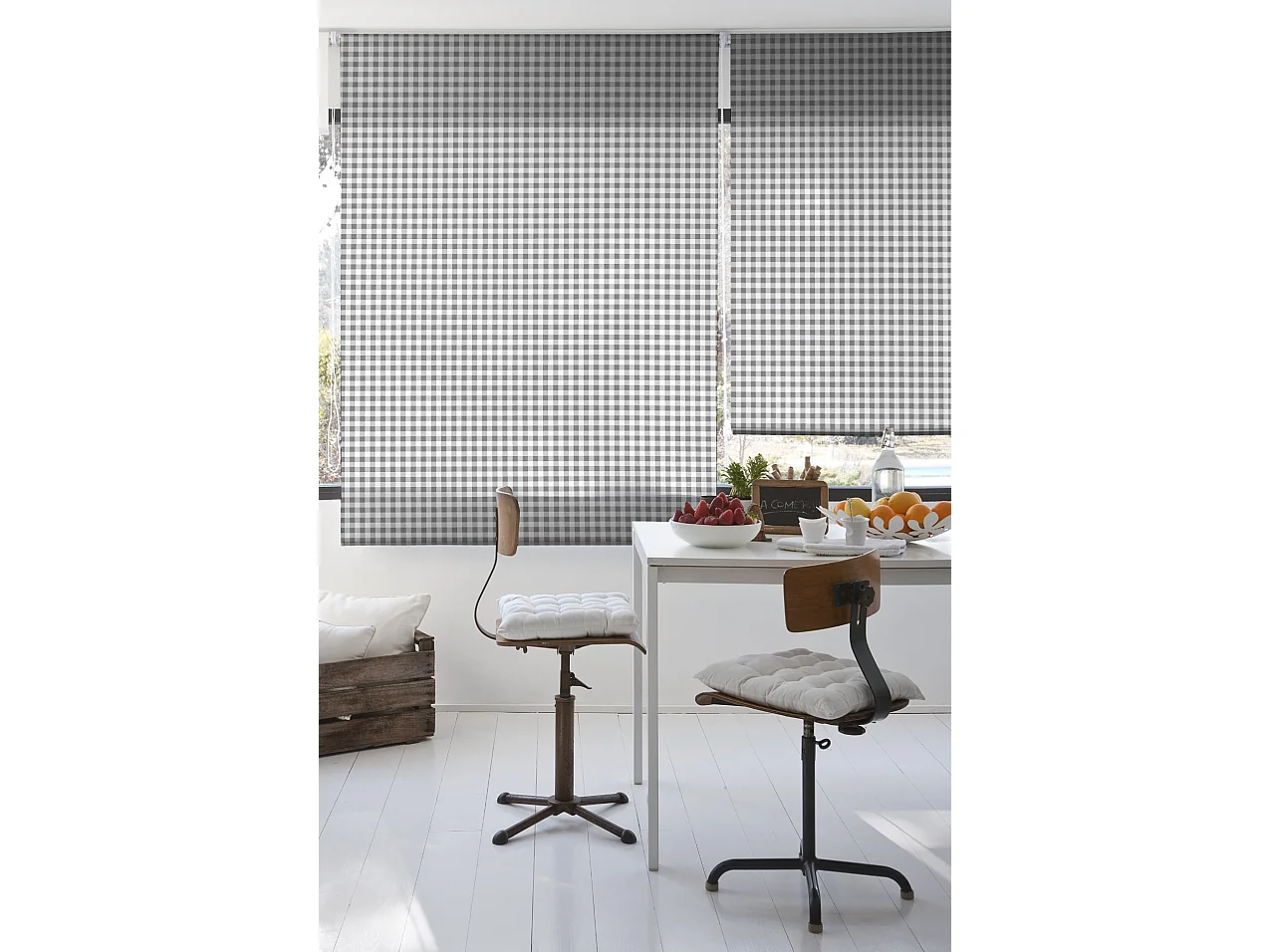 ESTORALIS | Estores Personalizados de COCINA | 90 x 180 cm (Ancho por Alto) Tamaño de Tela 87 x 175 cm | Modelo Vichy-2 Color Gris