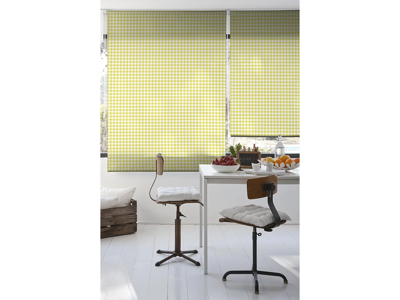 ESTORALIS | Estores Personalizados de COCINA | 100 x 180 cm (Ancho por Alto) Tamaño de Tela 97 x 175 cm | Modelo Vichy-2 Color Amarillo