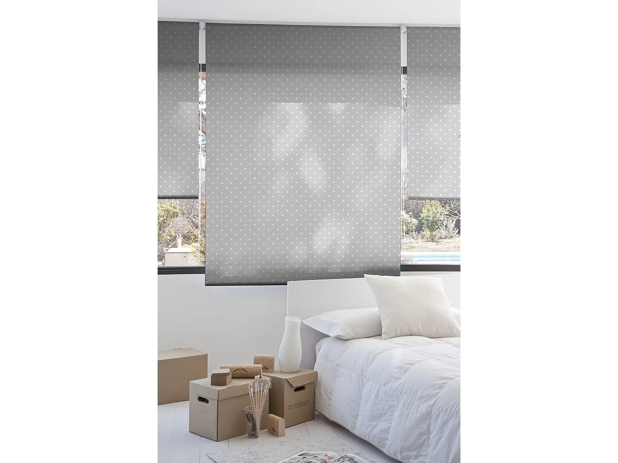 ESTORALIS | Estores Personalizados TEXTURAS | 130 x 180 cm (Ancho por Alto) Tamaño de Tela 127 x 175 cm | Modelo MOTAS-2 Color Gris