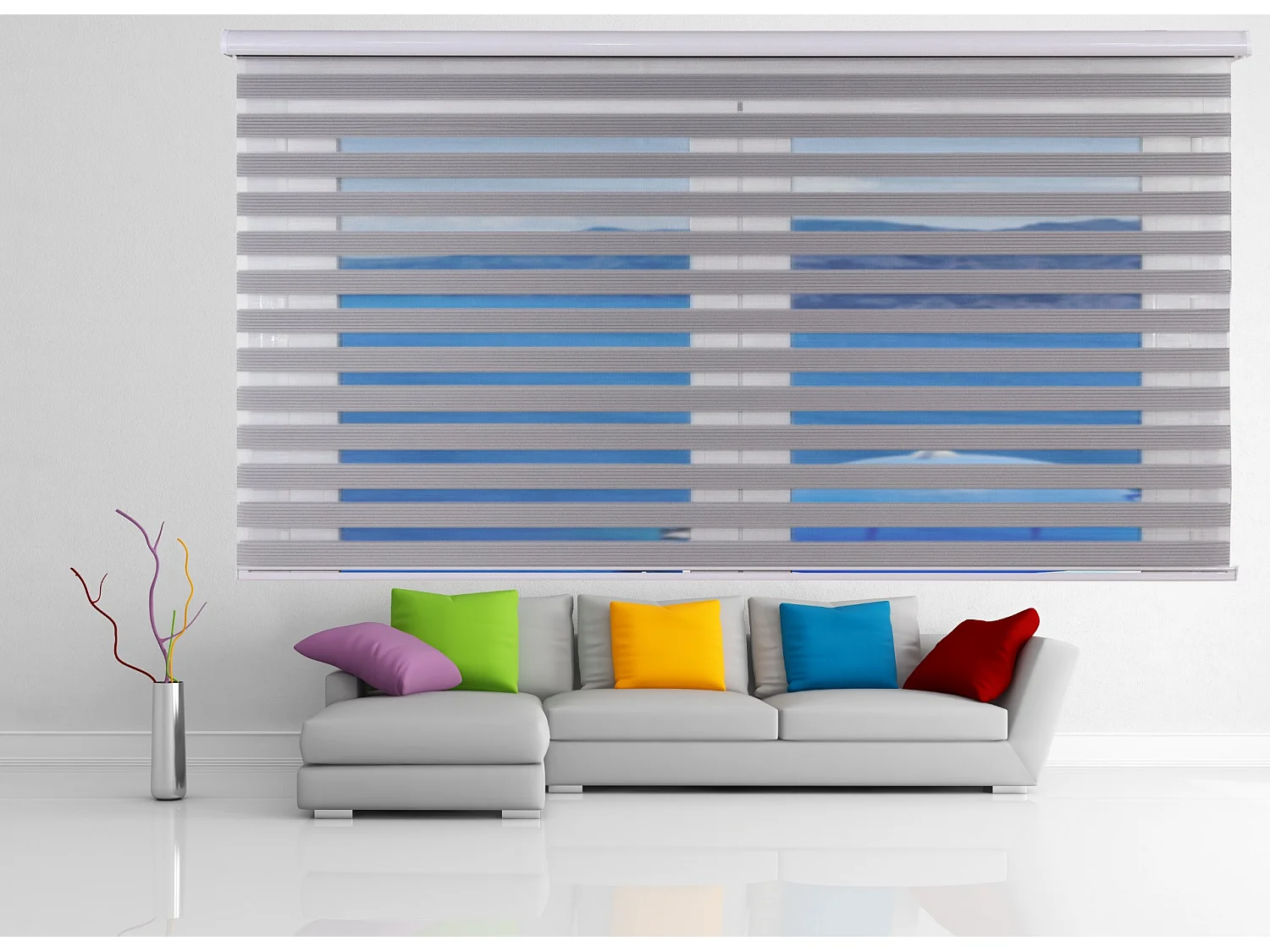 ESTORALIS | Estor Enrollable NOCHE y DIA | 100 x 255 cm (Ancho por Alto) Tamaño de Tela 97 x 250 cm | Modelo SAMWELL Color Gris