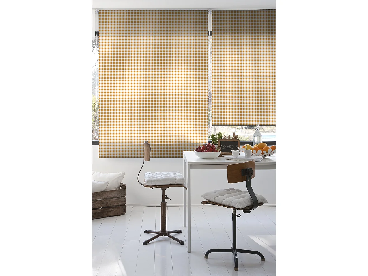 ESTORALIS | Estores Personalizados de COCINA | 130 x 180 cm (Ancho por Alto) Tamaño de Tela 127 x 175 cm | Modelo Vichy-2 Color Naranja