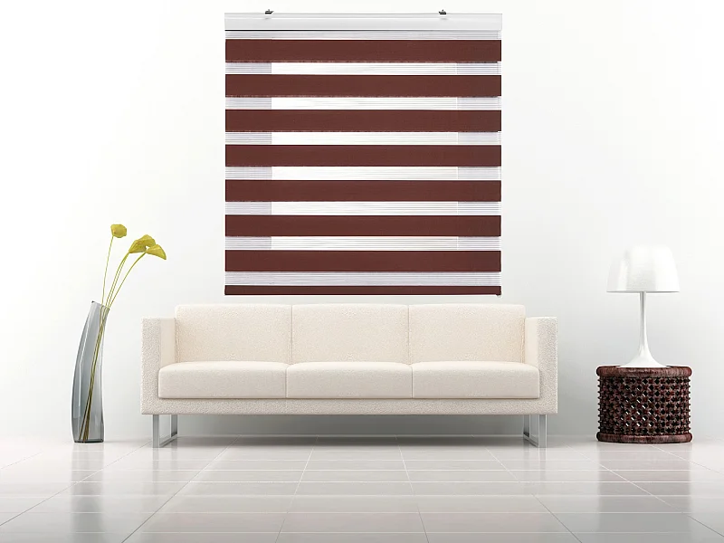 ESTORALIS | Estor Enrollable NOCHE y DIA | 125 x 180 cm (Ancho por Alto) Tamaño de Tela 122 x 175 cm | Modelo SANSA Color Marron