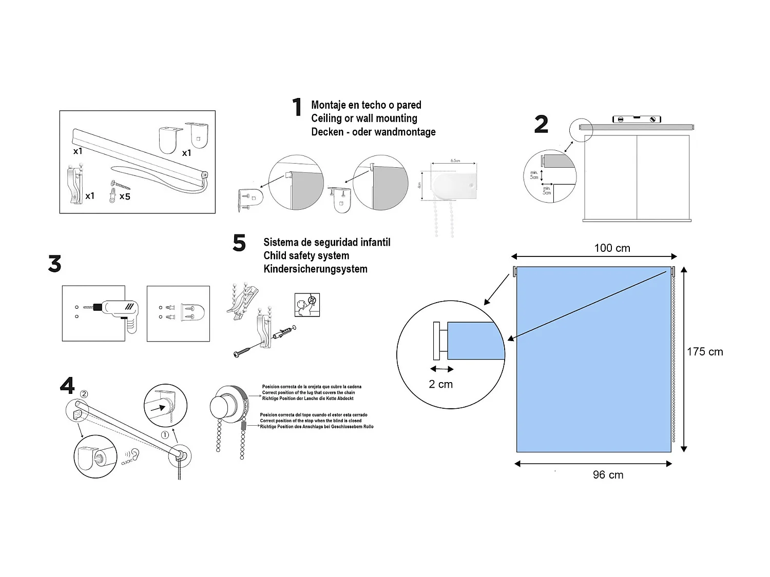 ESTORALIS | Estores Enrollables Lisos Translucidos | 100 x 180 cm (Ancho por Alto) Tamaño de Tela 97 x 175 cm | Modelo GOVE Color Gris