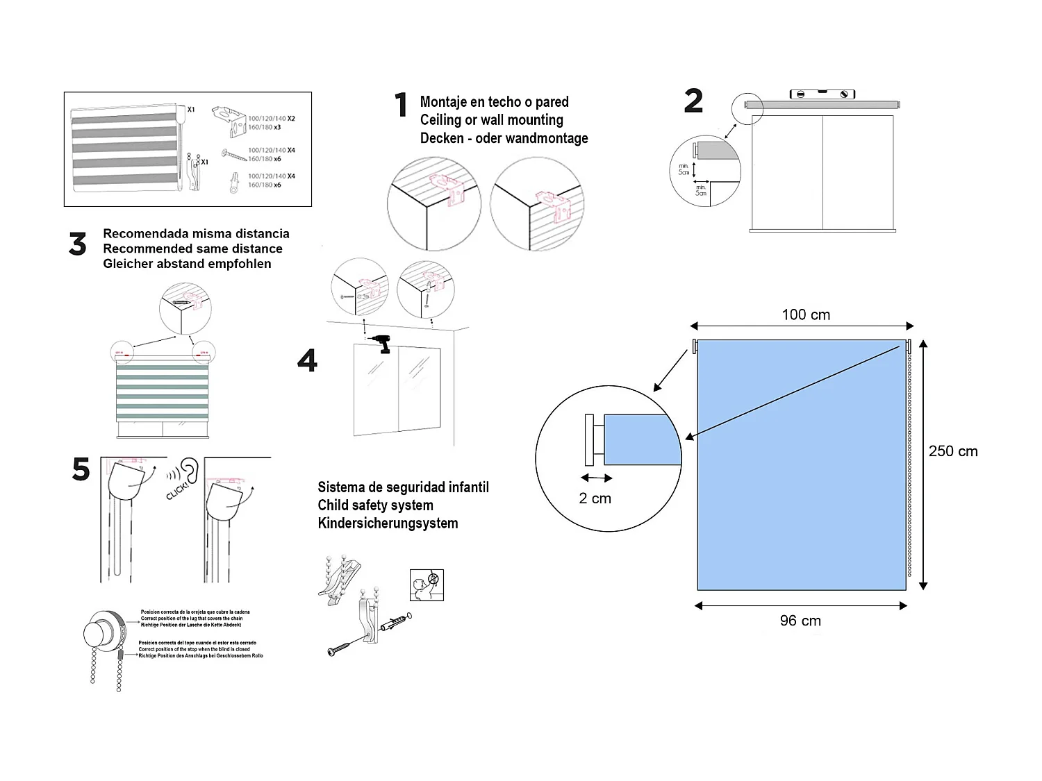 ESTORALIS | Estor Enrollable NOCHE y DIA | 100 x 255 cm (Ancho por Alto) Tamaño de Tela 97 x 250 cm | Modelo SAMWELL Color Blanco