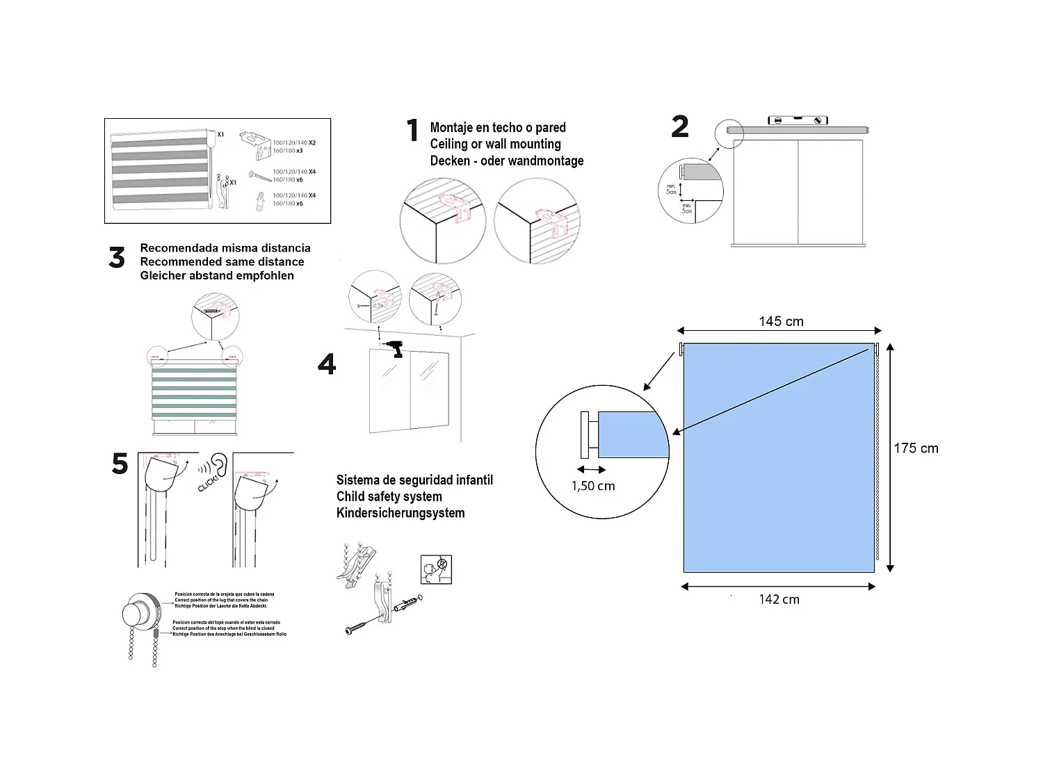 ESTORALIS | Estor Enrollable NOCHE y DIA | 145 x 180 cm (Ancho por Alto) Tamaño de Tela 142 x 175 cm | Modelo JEOR Color Marron